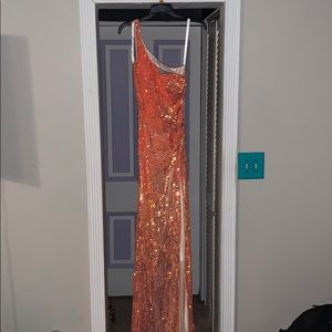 long orange sequin dress